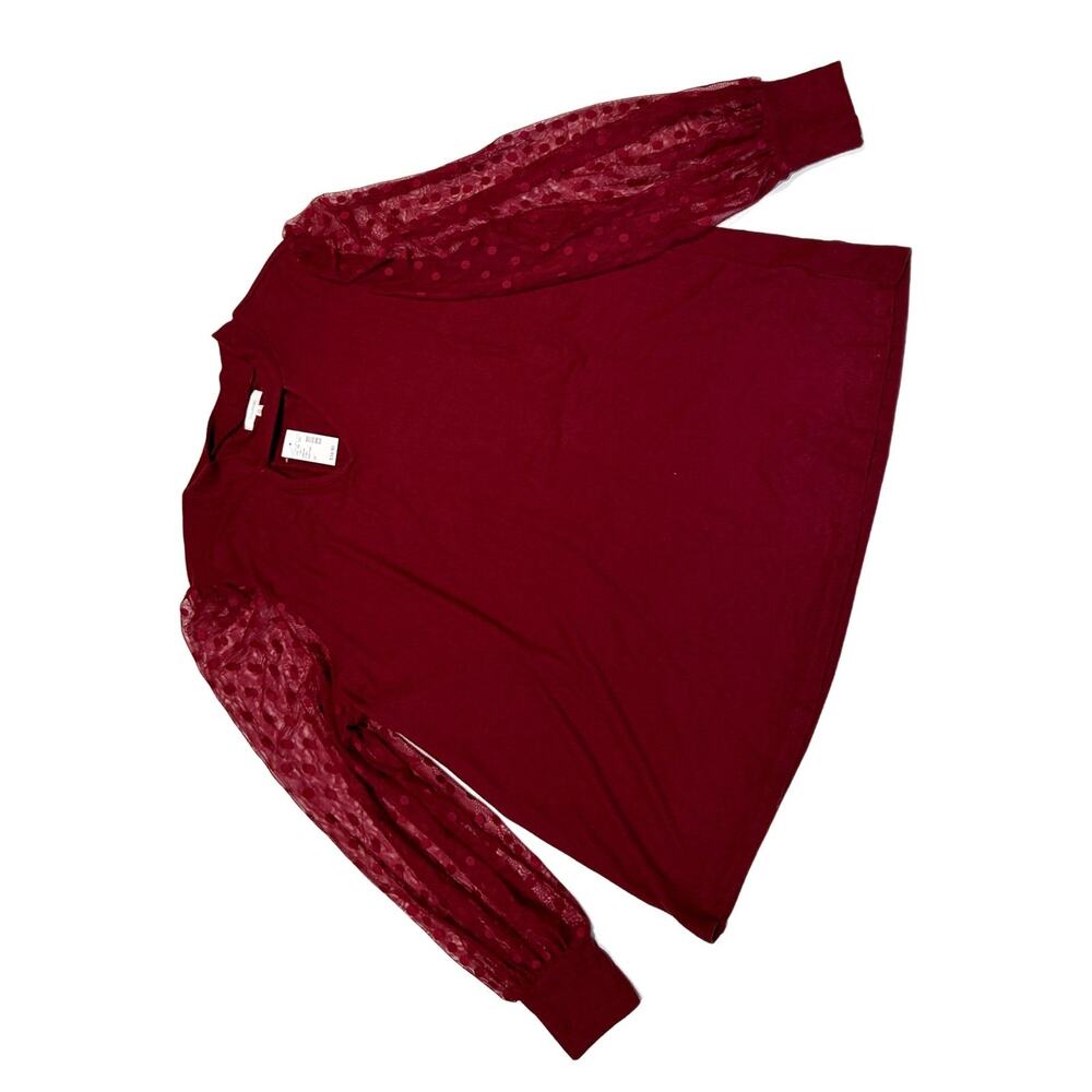 Maurices Wine Red Sheer Polka Dot Sleeve Top NWT 2X